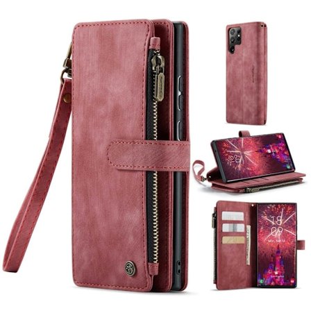 CaseMe vetoketjullinen lompakko-puhelinkotelo Samsung Galaxy S22 Ultra - Punainen