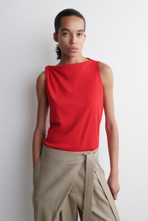 COS Damen Oberteil Aus Baumwolle Mit Twist-Detail - Rot