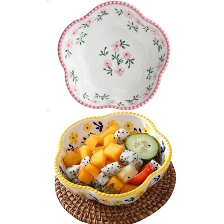 2-pakke 237 ml blomstret keramisk slikskål - Søde blomsterskåle, der tåler mikroovn/fryser til dessert, snack, yoghurt, is, fløde, dyppesauce