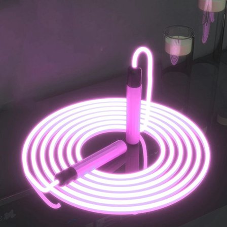 LED Lys Hoppetau, Blinkende LED Hoppetau for Trening, Komfortable Håndtak, Slitesterkt PVC Hoppetau for Barn Voksne Innendørs Utendørs Sport Fitn