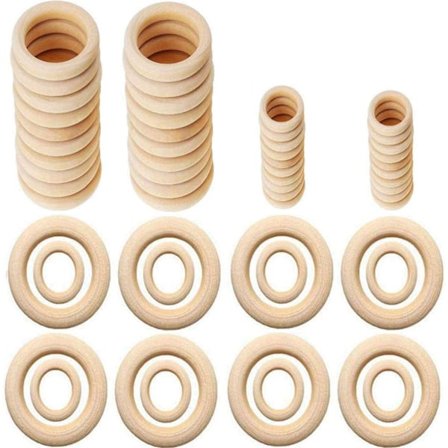 40 st Naturliga Träringar, Träringar för Tidiga Års Lösa Delar Lek 2 Storlekar Träringar Naturliga Resurser (55mm, 30mm)