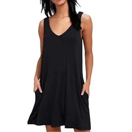 Uformell, ermeløs tunikakjole med rund hals og lommer for damer, L