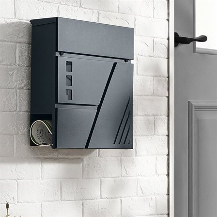 Brevlåda med lås och tidningsfack - Grå