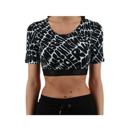 Moschino, T-shirt cropped con stampa multilogo Es 22Mo 12 A1804 9004 Czarny, Kobieta, Rozmiar: L