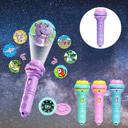 Projektorlommelygte til børn – med 10 billedkort, natlampe og pædagogisk legetøj_TF_TF