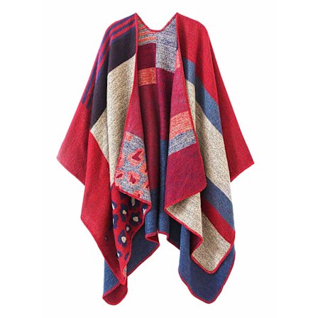 Dame Poncho Strikket Oversized Tæppe Cape Halstørklæde
