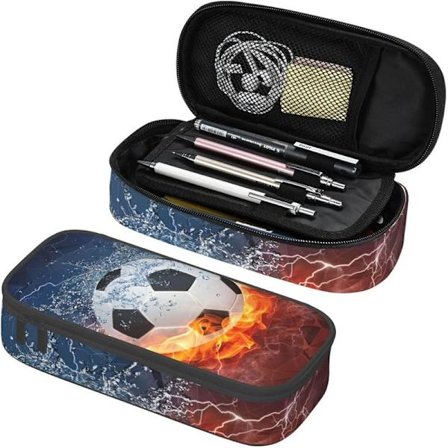 Football Pencil Case for Boys Teens Men, Sports Pencil Pouch with Soccer Balls Pattern, Large Capacity Durable Pen Bag