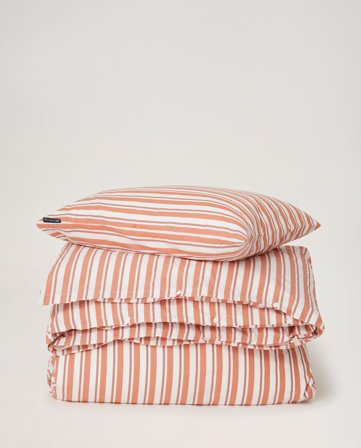 Lexington Stribet sengesæt i poplin med hvide og terrafarvede striber