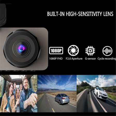 3-kanavainen kojelautakamera autoon, 1080P HD -autokamera edessä, pimeänäkö, 170 laajakulma, silmukkatallennus