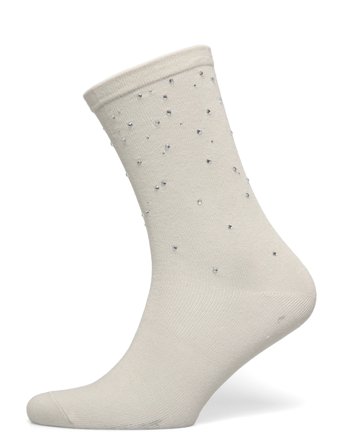 Weekday Rhinestone Detail Cotton Crew Socks - Cream - 39-41