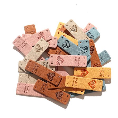 100 stykker imiteret læderetiketter - håndlavede etiketter - foldede knaphulsetiketter med prægning - DIY-etiketter (10 farver)