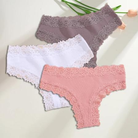 3st/ set Bomull brasilianska underkläder för kvinnor Sexiga spetsribbade blomstringtrosor Kvinnliga Andas Solid T-back Bikini SX SET 8 L