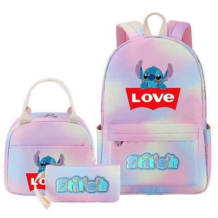 3-delars Lilo och Stitch Ryggsäcksset - Multi-ficka Rese Skolväska för Kvinnor & Män - Högkvalitativa Mochilas för Tonåringar, Casual Stil