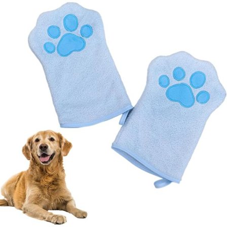 2 stk. Rengøringshandsker til hunde og katte, bløde mikrofiber kæledyrshåndklæde vanter koralfleece, vandabsorberende kæledyrsvanter (blå)