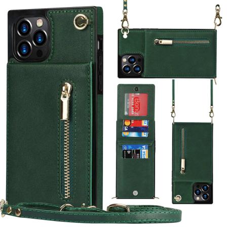 Läderfodral För Iphone Xsmax Grön Dragkedja Crossbody Med Ko