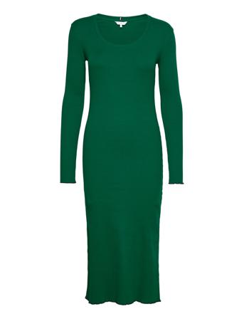 Slim Frill Rib Sc-Nk Midi Drs Ls Dresses Knitted Dresses Grønn Tommy Hilfiger