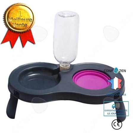 Distributør med Skål - CONFO - 2 i 1 - Bærbar - Automatisk Flaske - Grå/Lilla