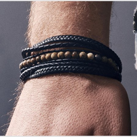 Naxos Picture Jasper Leather Bracelet for Men - Beaded bracelets