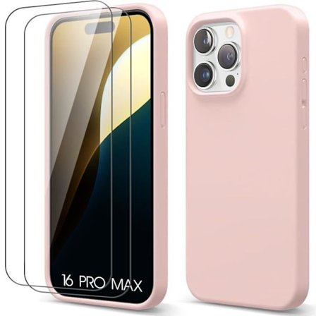 Coque Antichoce - BOOLING - för iPhone 16 Pro Max - Mjuk Silikon - Ultra Slim - Rosa - med 2 Härdade Glas