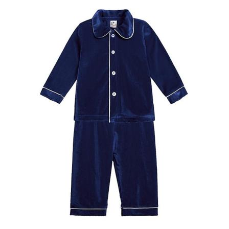 Ny rød julepyjamas for gutter og jenter, varm familiepyjamas i gullfarget fløyel, 80 cm, A blå