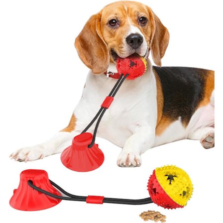 Tyggeleker for hunder for valper med tannfrembrudd, små til mellomstore hunder, med sugekopper og tau-baller, kjæledyrleker, rød og gul, 43x8 cm