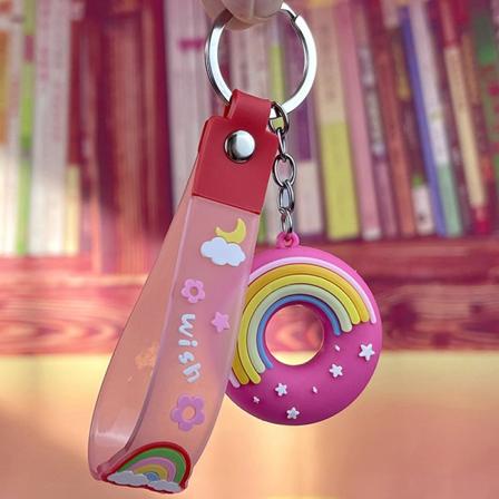 Muoti Kawaii uusi donitsi PVC-avaimenperä naisille miehille ja reppu Rose red