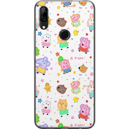 Yhteensopiva Puhelinkuori Huawei P Smart Z Värikkäät piirretyt eläinhahmot leikkisässä tyylissä tähtien ja pisteiden kera vaalealla taustalla