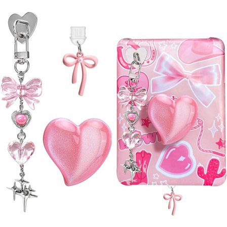 Sødt Charms Sæt til Kindle, Inklusive Støvprop Charm Type C/USB C, Hjertegrebsholder, Bling Nøgleringe med Krog til Kindle Tilbehør, Kompatibel med K