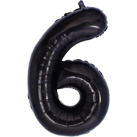 40 tum svart 6-års födelsedag siffra ballong, 6 år gammal födelsedag dekoration ballong, 6 ballong fest dekoration stöd helium