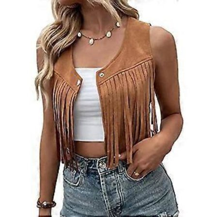 /EA/Frynsväst Dam Vintage Faux Suedes Öppen Fram Väst Ärmlös 70-tals Hippie Kläder Bohemiska Western Jackor Västar Kamel XL Camel XL