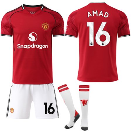 25-26 Manchester United F.C. Hemma NO.16 AMAD Tröjor Set Barn Vuxen Fotbollsutrustning med Strumpor