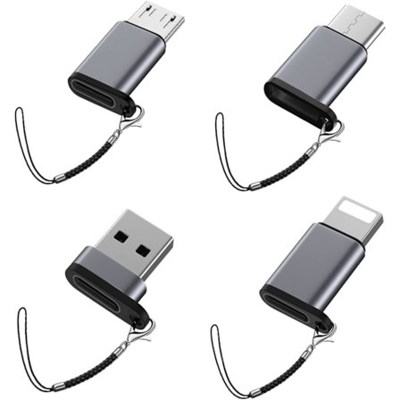 USB C till USB-adapter, USB-hane till USB C-hona, USB C-hona till Micro-hane, kompatibel med Type-C till IP, [4-pack], bärbar USB C-nyckelring