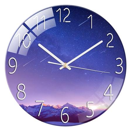 Glass Veggklokke 12 Tommer Stille Ikke-Tikkende Runde Veggklokker for Stue Soverom Gang Kontor, Meteor B