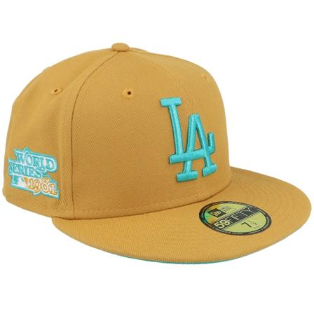 New Era - MLB Noir fitted Casquette - Los Angeles Dodgers Colossus Pack 59FIFTY 1981 World Series Panama Tan/Mint Fitted @ Hatstore