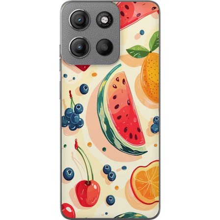 Kompatibel Mobilcover til Motorola Moto G15 Legesyg frugtillustration med vandmelon, citrus, jordbær, kirsebær og bær