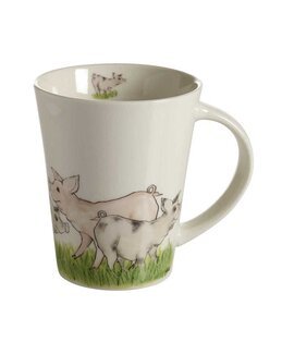 Krus med håndtegnet motiv Gris 1-pak Hvid