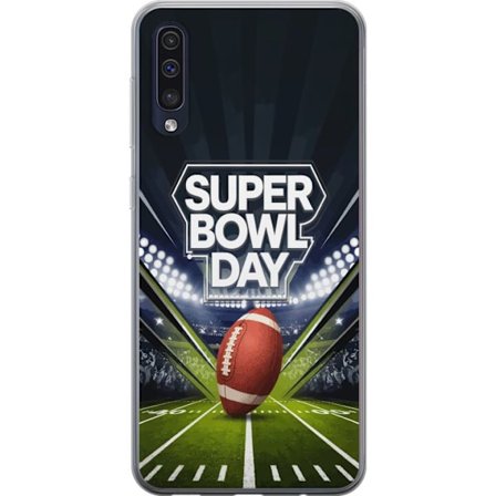 Kompatibel Mobilcover til Samsung Galaxy A50 Super Bowl Day plakat med amerikansk fodbold på oplyst arena i dramatisk sportsdesign