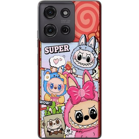 Kompatibel Mobilcover til Motorola Moto G75 Pop Mart Labubu Monstrene farverig collage illustration kawaii design med søde karakterer samlerstil og po