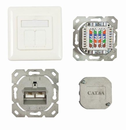 SYNERGY Dosen TP, UP, 2-fach, CAT6A, 500Mhz, Reinweiss, Synergy 21, senkrechter hinterer Kabeleingang