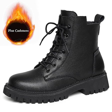 Martin boot för kvinnor korta stövlar med snörning Chunky lågklackat mid-vad stövlar 2K8800