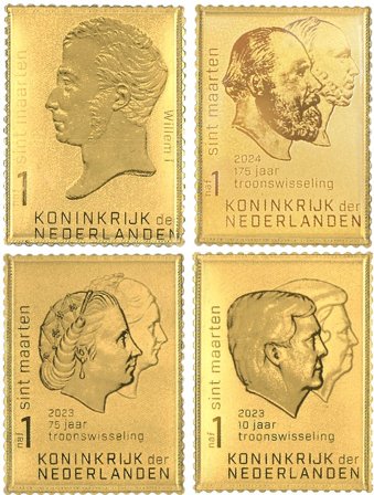Sint Maarten - Konger og dronninger - Postfriske frimærker i 24 karat guld