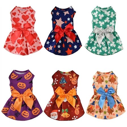 6 Stykker Ferie Hundekjole til Små Hunde Uafhængighedsdag Fødselsdag Kæledyrskjoler Nederdele Hund Sløjfe Hvalpe Festival Nederdele-S