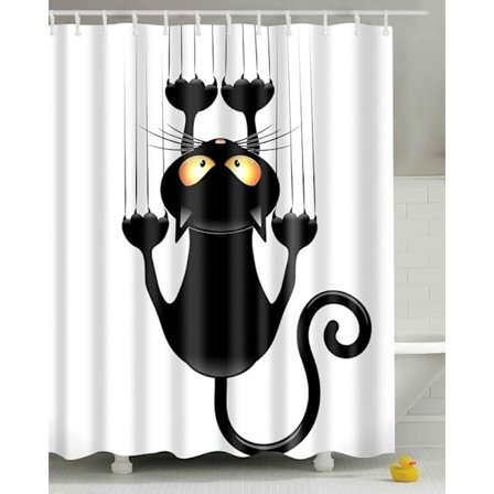 Självmonterad duschdraperi (Svart katt, 180x180), Rolig katt