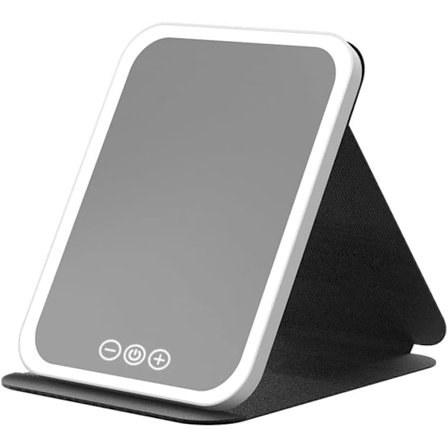 Reise Sminke Speil Med LED Lys Folding Opplyst Sminke Speil For Smykkebord Skrivebord Oppladbar (M, Svart)