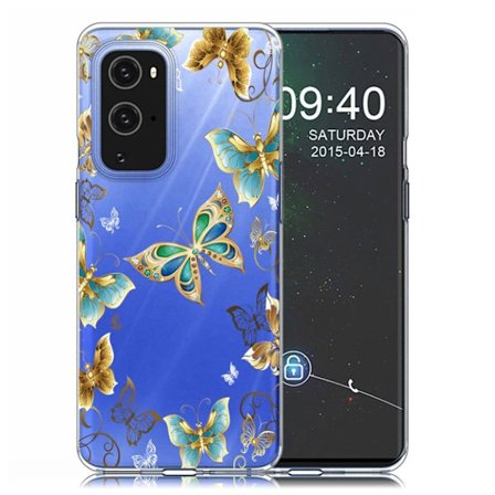 Butterfly läder OnePlus 9 Pro fodral - Guld