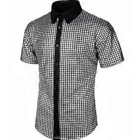 Miesten 70-luvun lyhythihainen paljettipaita disco-paita (XL harmaa)