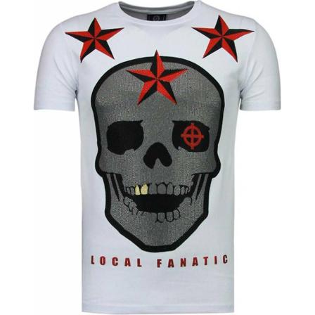 Local Fanatic Rough Player Skull Rhinestone - T Shirt - 5101W vit, Herr, Herr, Storlek: 2XL