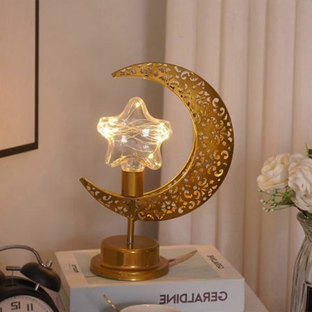 Korkealaatuinen Muslimikuulampun Ramadan-lyhdyt pöydälle, pieni rautainen, johdoton romanttinen koriste