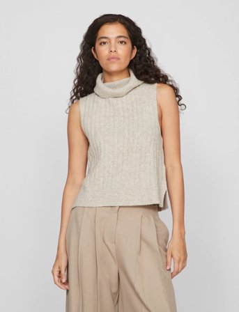Vila Vibeluna High Neck S/L Knit Vest-Noos - Beige - M