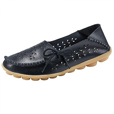 Dames loafers - Casual slip on dress loafers - komfortable læderkørselssko til kvinder - udendørs gåture flade sko - sort udskåret (størrelse 37)